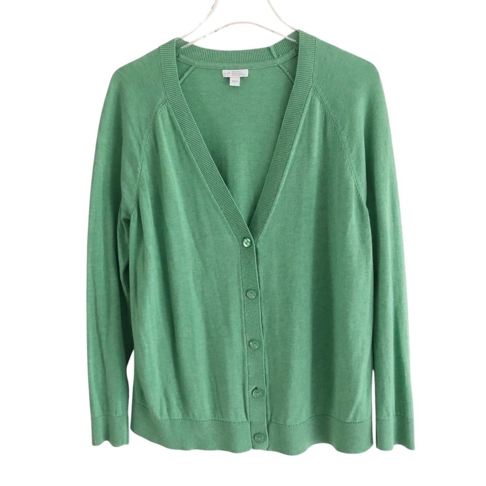 J. Jill Cardigan Organic Cotton Green V-Neck Sweater Large - Picture 3 of 11